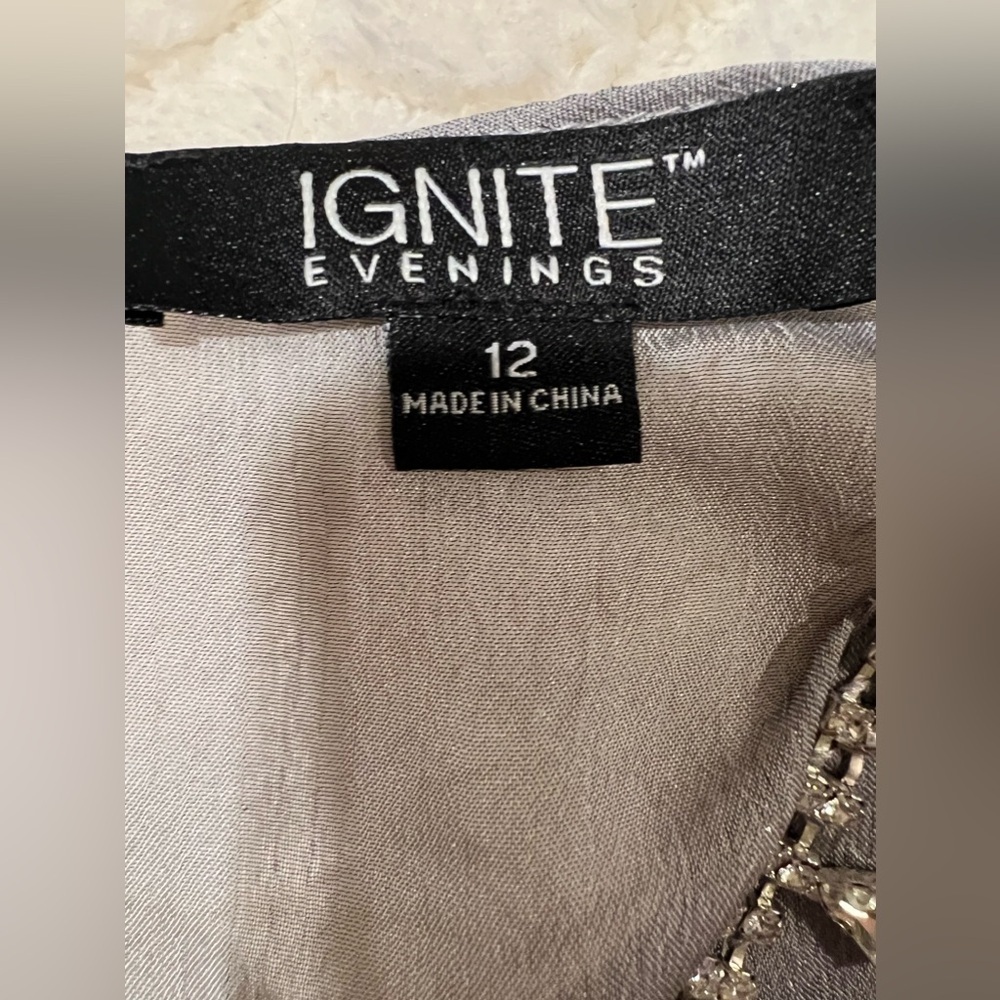 Ignite Evenings Embelished Mesh Asymetrical Cape gown silver/grey $180.00 12 - Picture 14 of 16